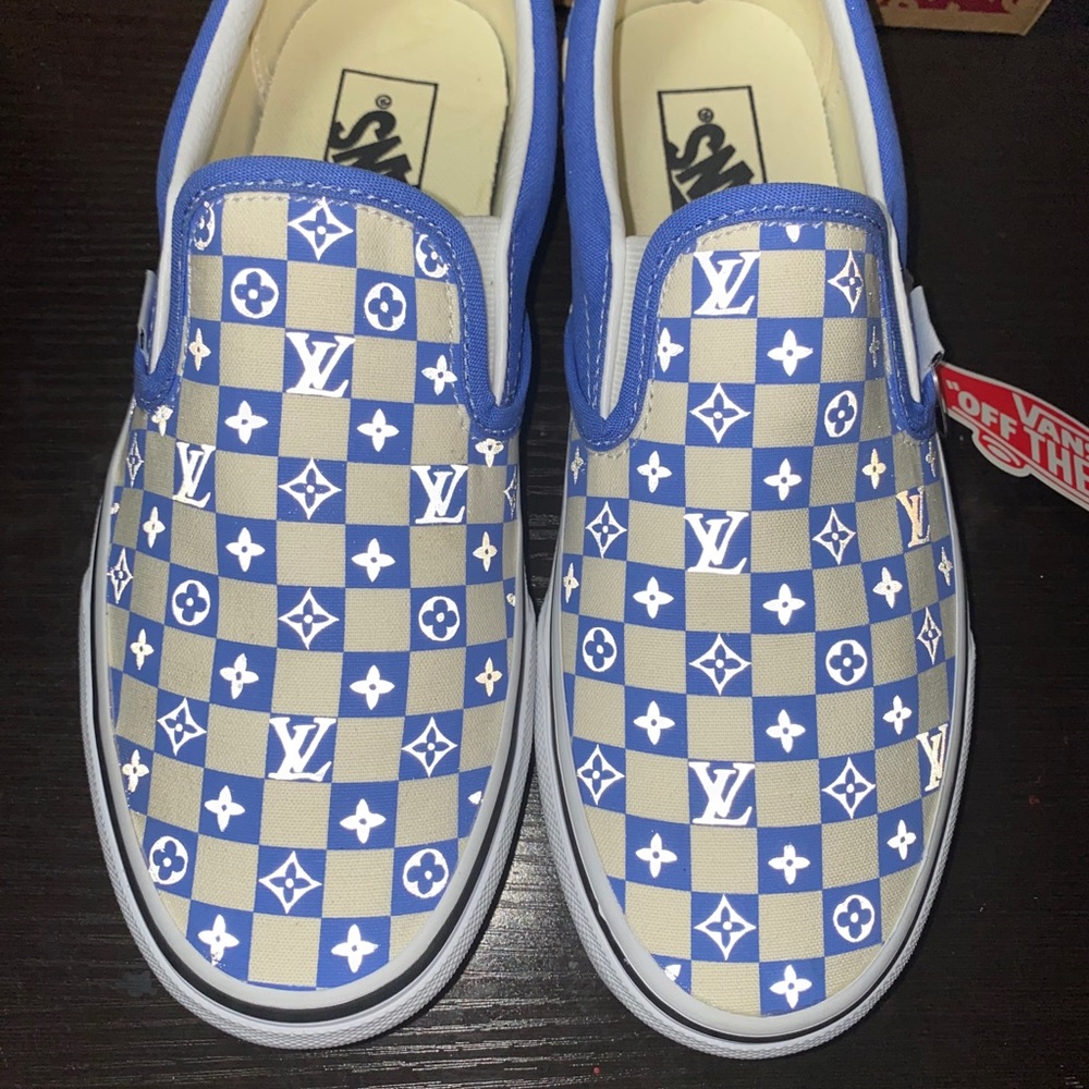 custom LV reflective slip on vans